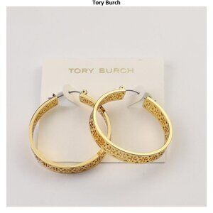 Tory Burch Intricate Gold Hoop Earrings